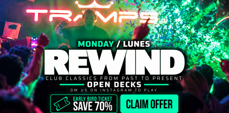 Tramps Tenerife events, Every Monday REWIND, Club Classic Anthems