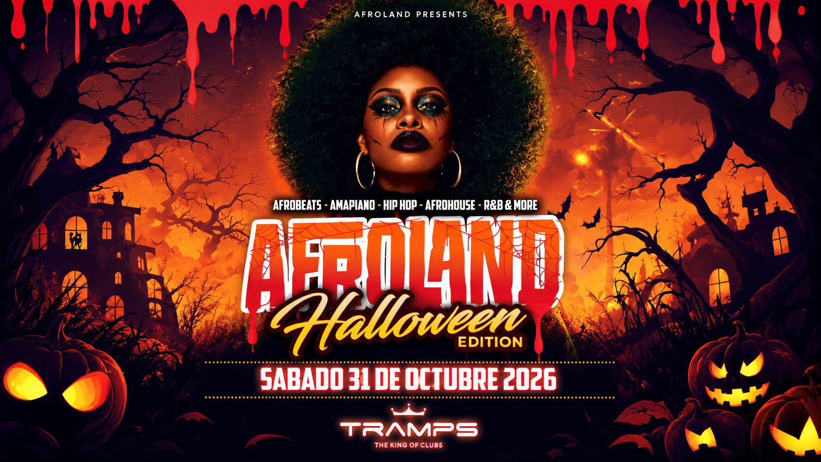 AfroLand Halloween Edition at Tramps Tenerife featuring an Afrobeats party