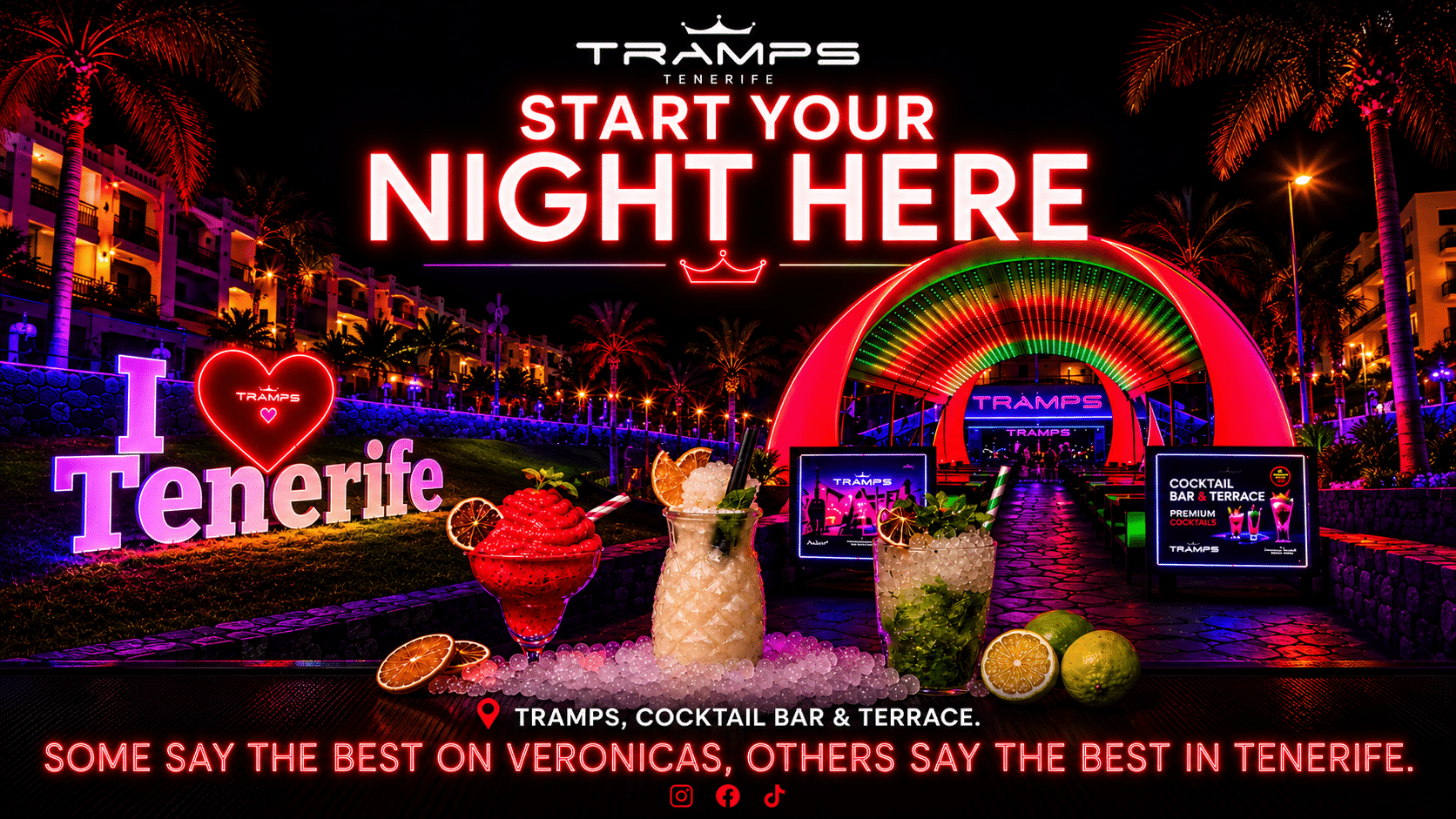 Tramps Tenerife, best cocktail bar and terrace on veronicas strip