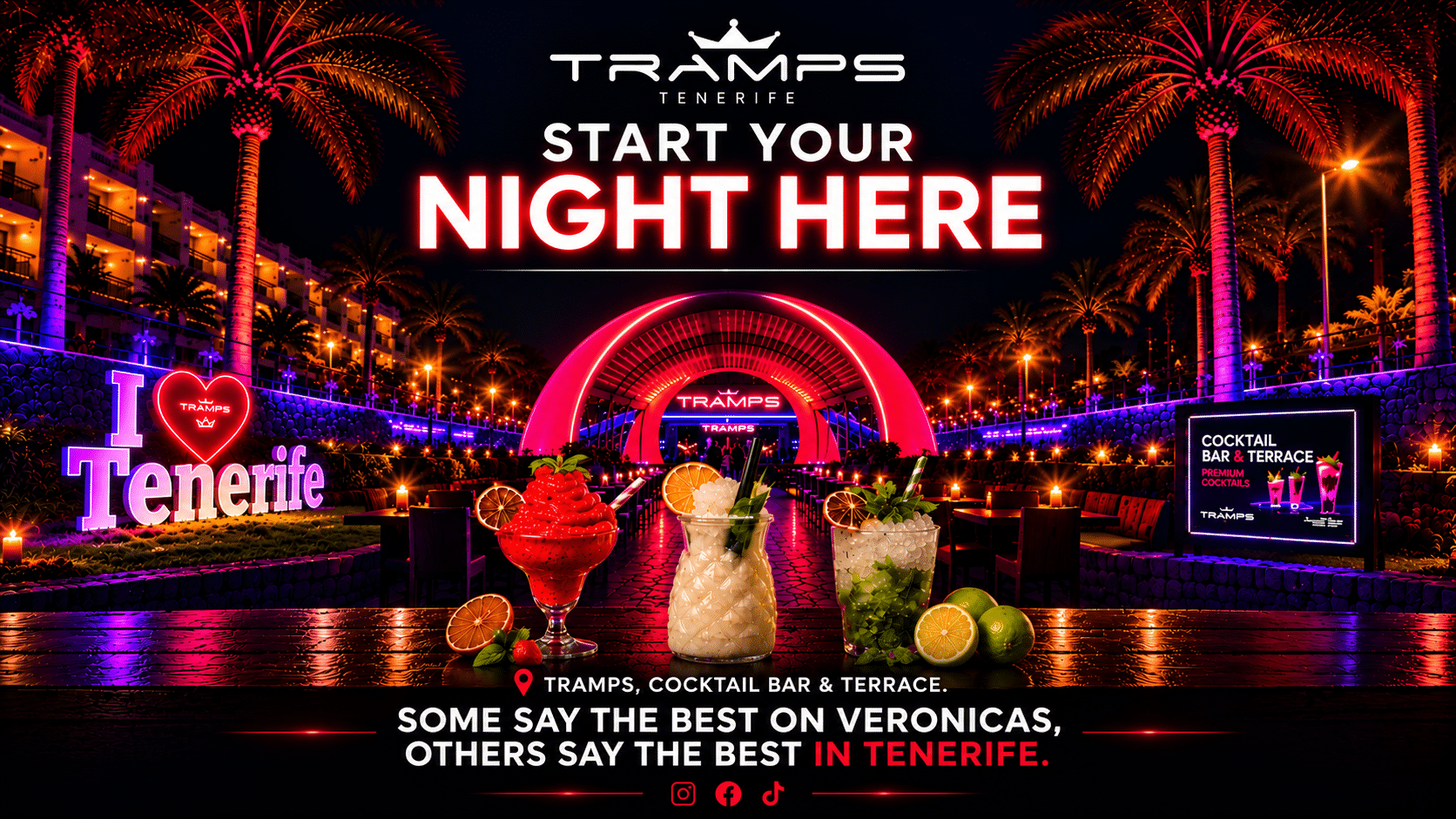 Tramps Tenerife, best cocktail bar and terrace on veronicas strip
