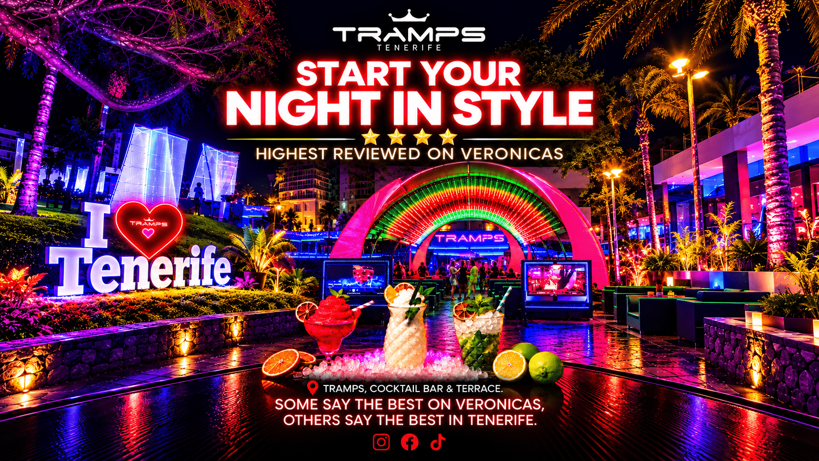 Tramps Tenerife Nightlife. Cocktail Bar Veronicas Strip